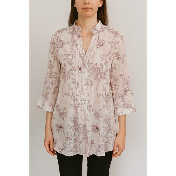 Malvin Hamburg Germany Linen Tunic Top 8 Floral Botanical CottageCore Fairy - Picture 1 of 6